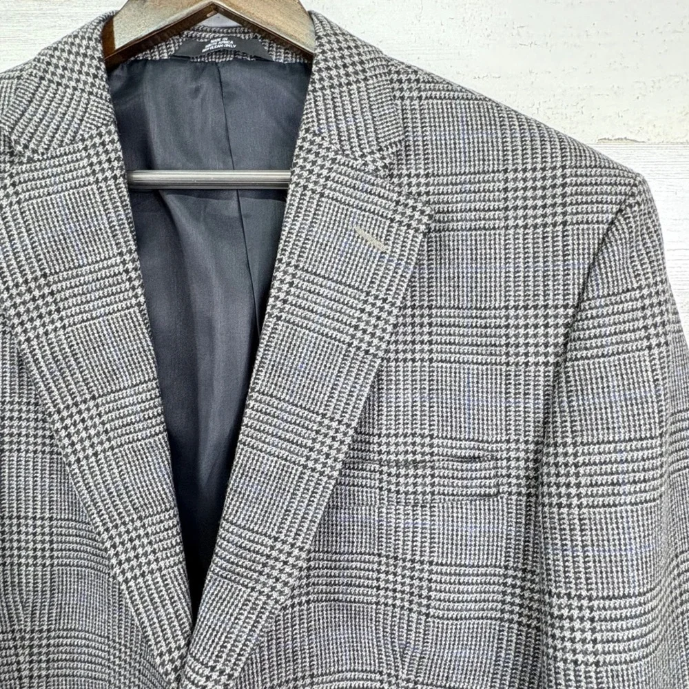 Haggar Collections 42L 100% Lambswool‎ Blazer Glen Plaid Mens Sport Coat Jacket